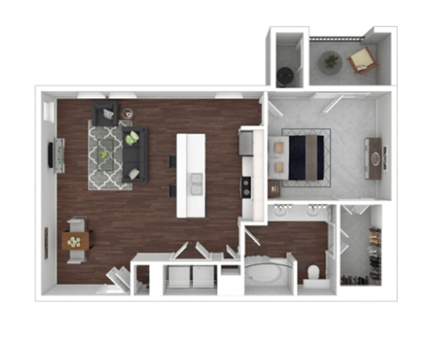 Floor plan for 1 bed, 1 bath, 840 sqft